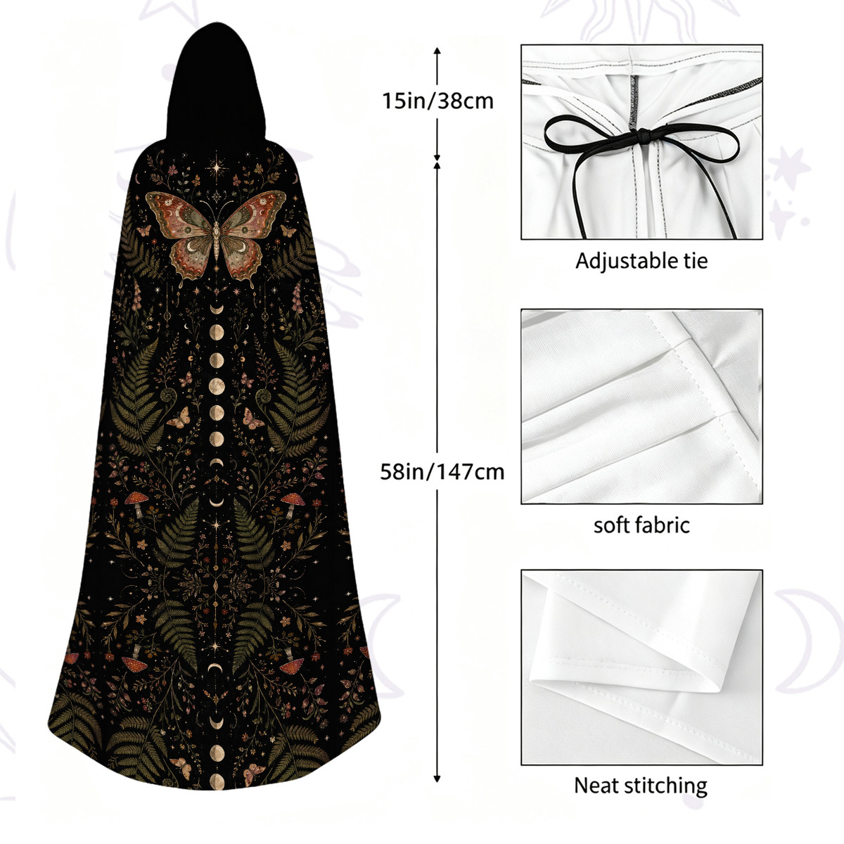 Purplehecate Moon Moth in the Enchanted Forest Hooded Cloak