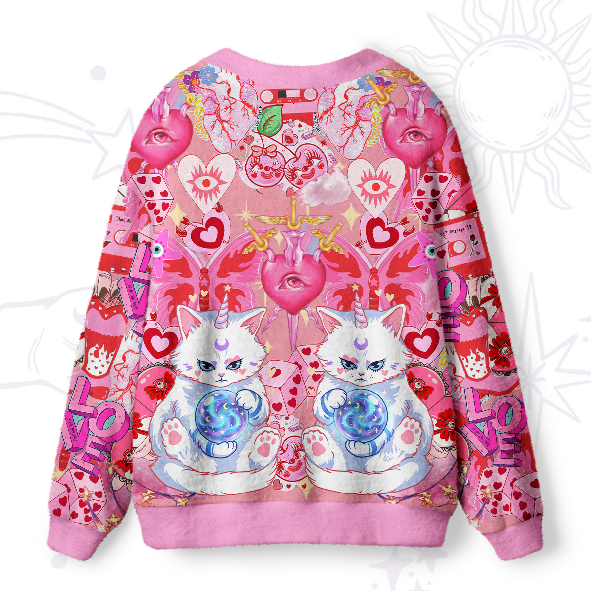 Purplehecate Pink Psychic Unicorn Cats Ugly Cardigan Sweaters