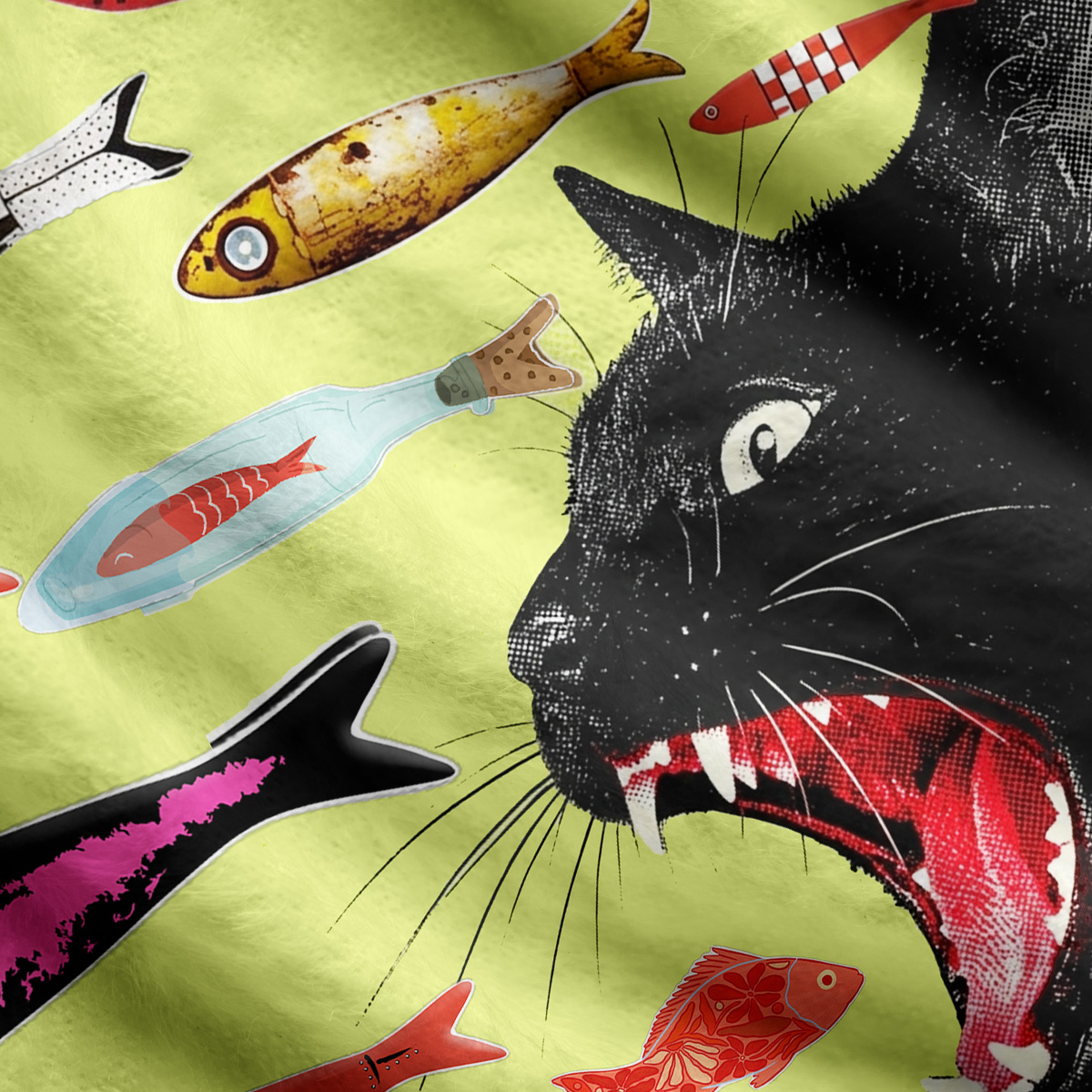 Purplehecate Mystic Black Cat Canned Fish Ugly Cardigan Sweaters