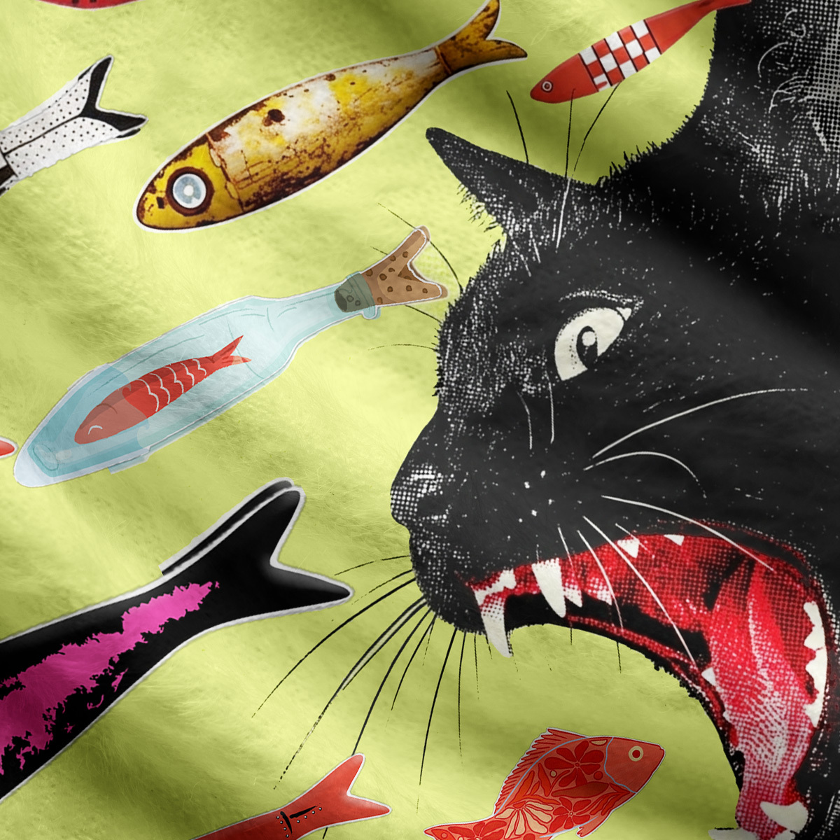 Purplehecate Mystic Black Cat Canned Fish Ugly Cardigan Sweaters