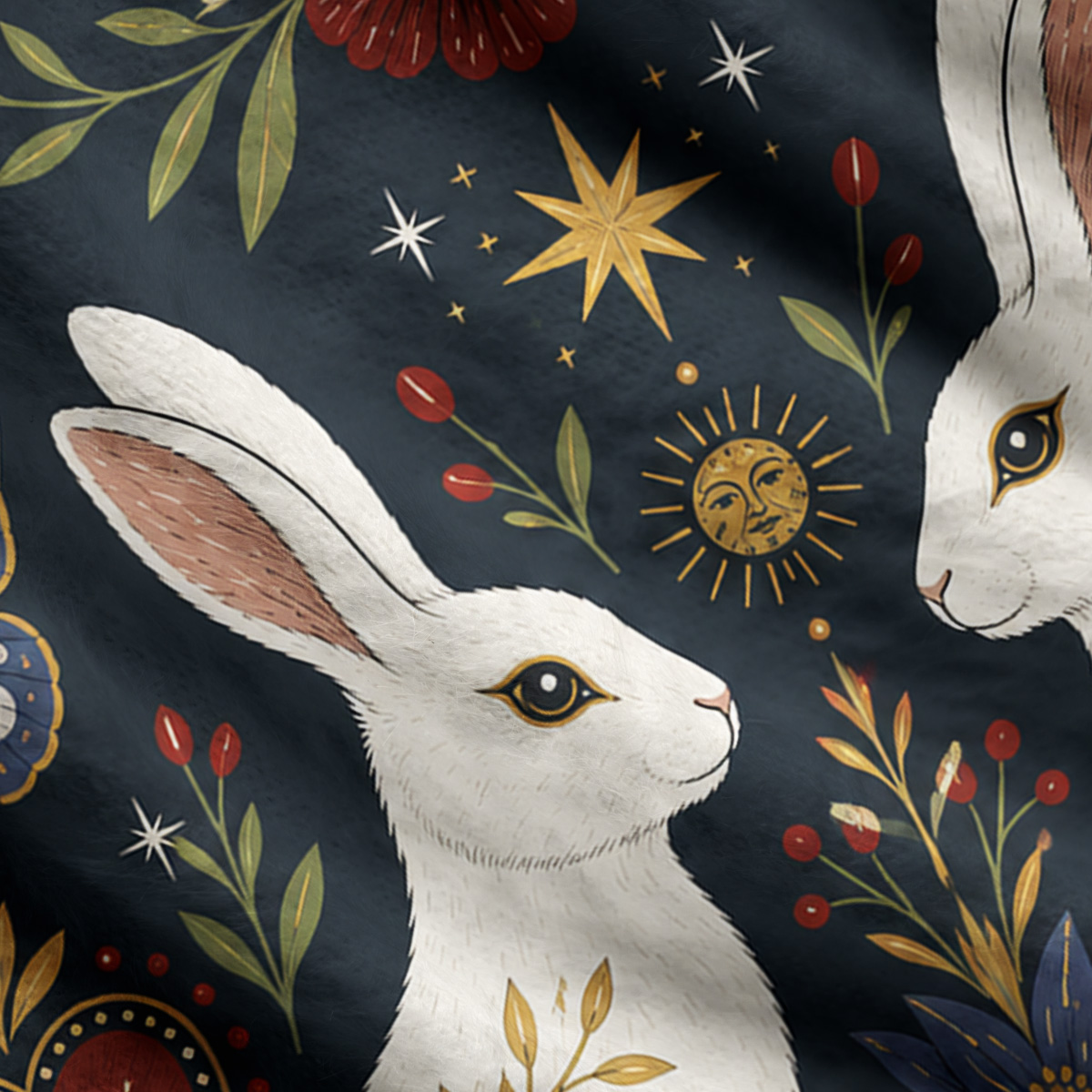 Purplehecate Folk Art Bunny Print Ugly Cardigan Sweaters
