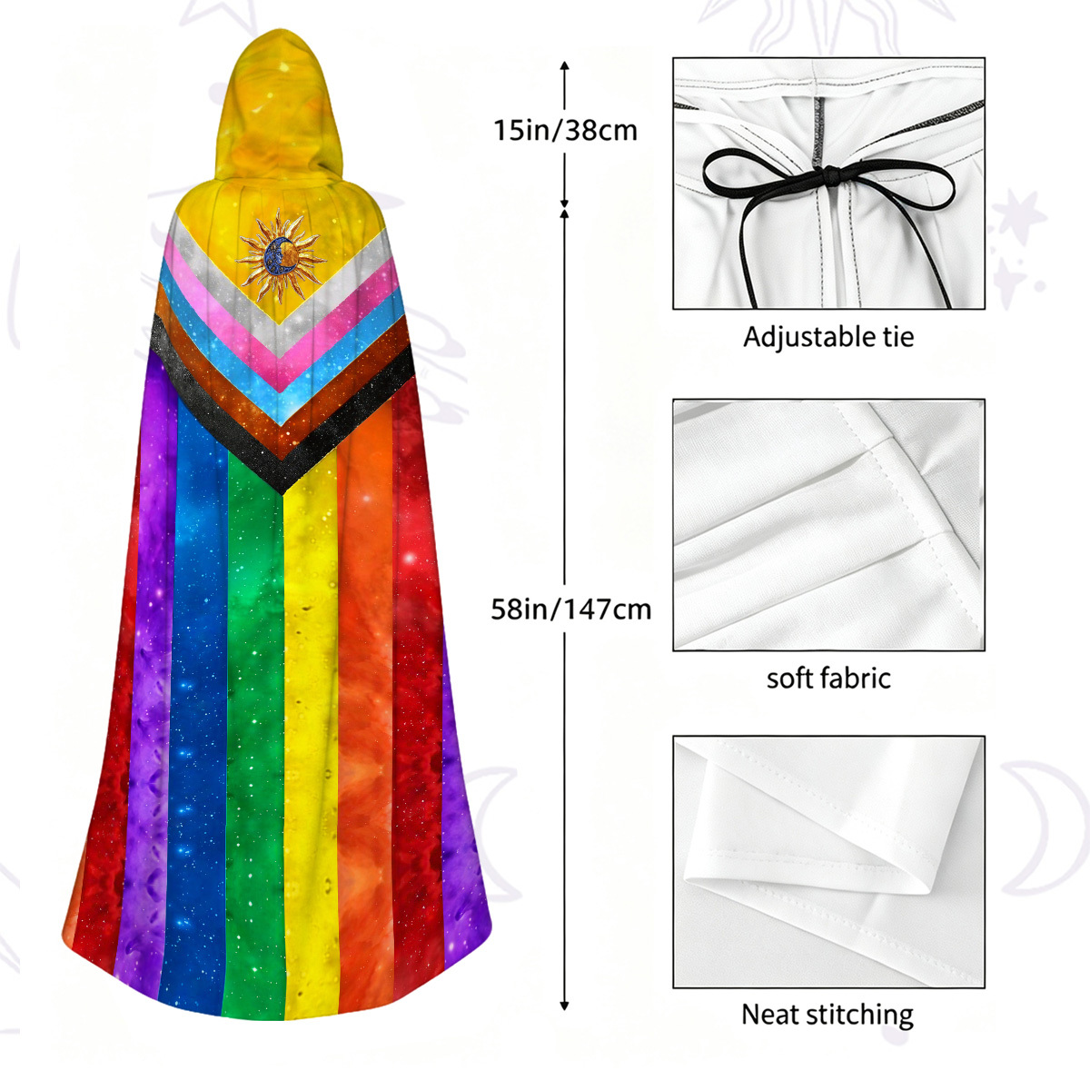 Purplehecate Progress Pride Sunburs Hooded Cloak