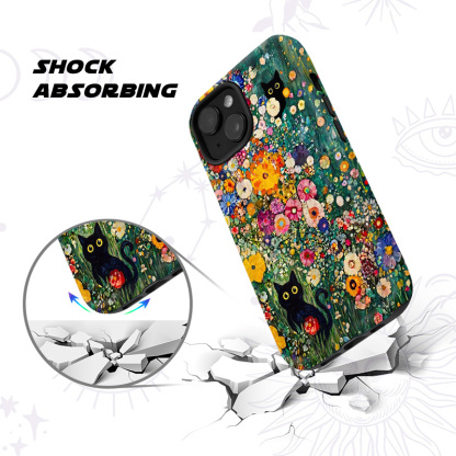 Purplehecate Fluffy Black Cat in Colorful Flower Field Phone Case
