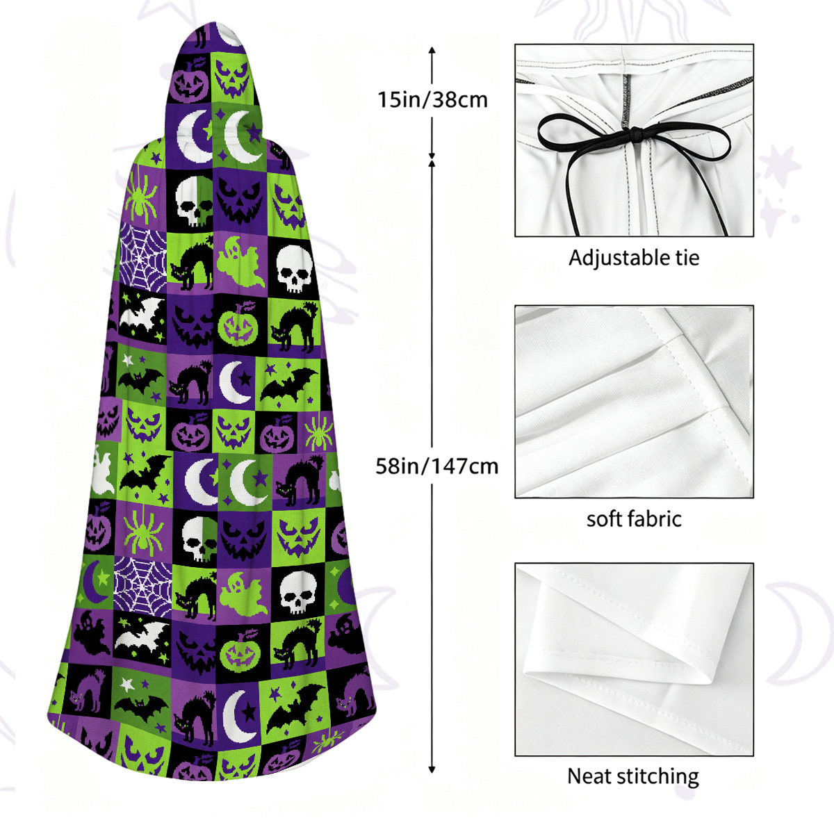 Purplehecate Spooky Patchwork Halloween Hooded Cloak