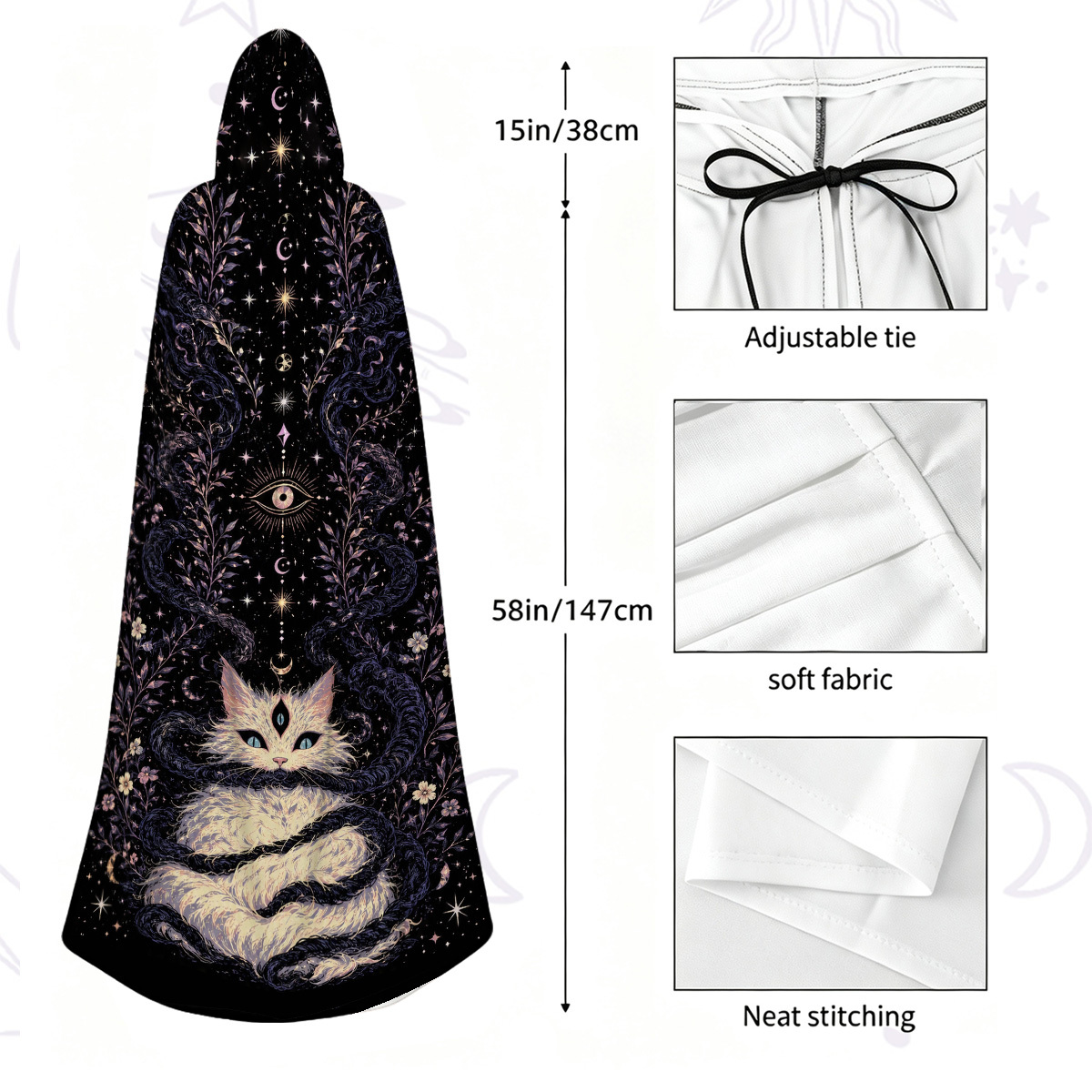 Purplehecate Moon Phase Oracle Cat Hooded Cloak