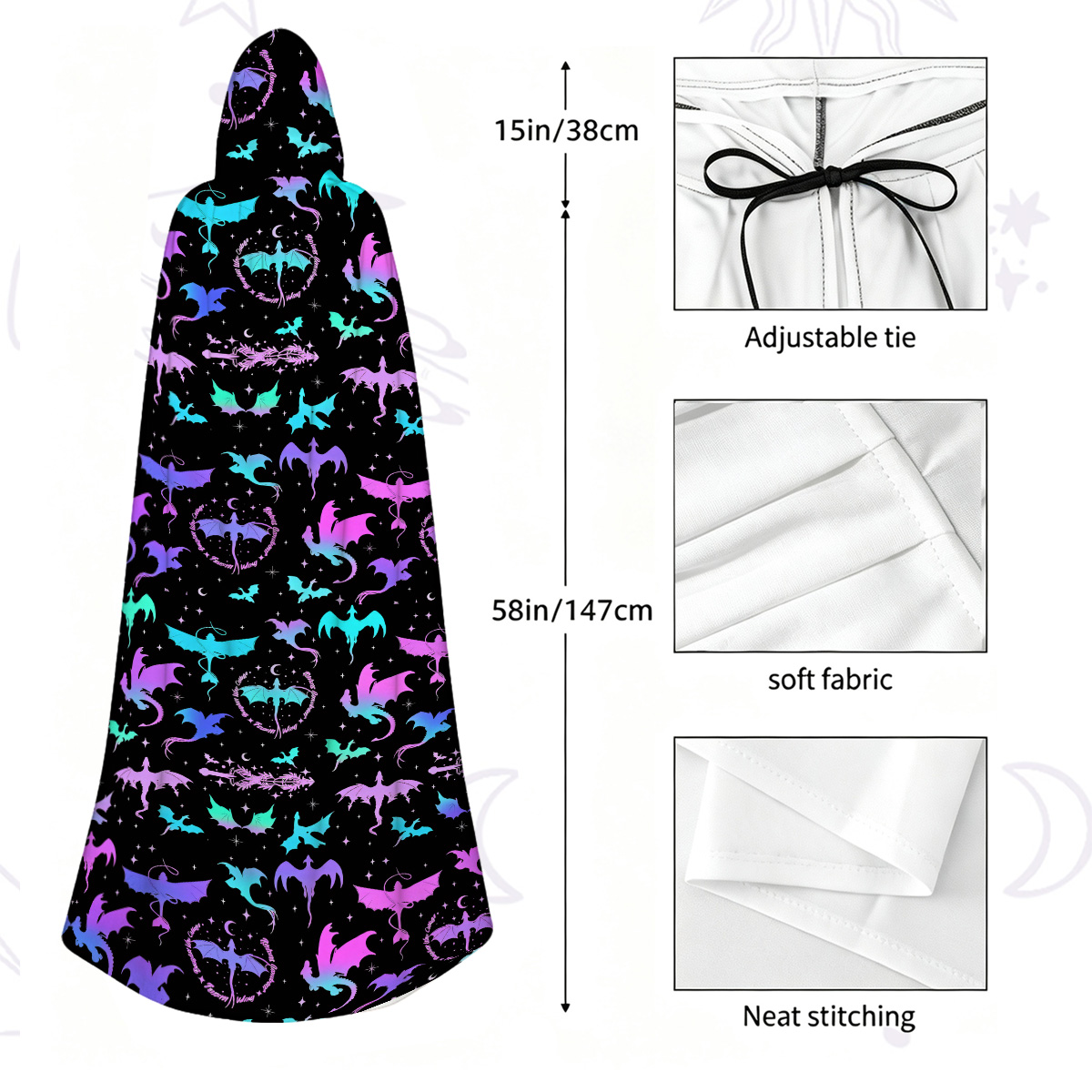Purplehecate Neon Fantasy Dragon Allover Hooded Cloak