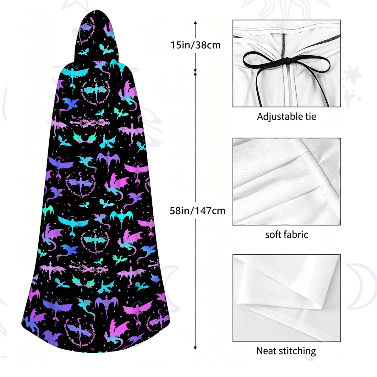 Purplehecate Neon Fantasy Dragon Allover Hooded Cloak