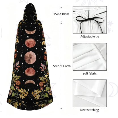 Purplehecate Moon Phase Floral Hooded Cloak