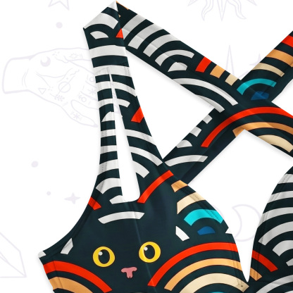 Purplehecate Rainbow Black Cat Waves One-Piece Swimsuit