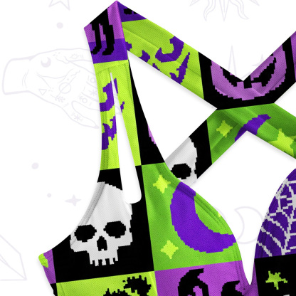 Purplehecate Spooky Patchwork Halloween One-Piece Swimsuit