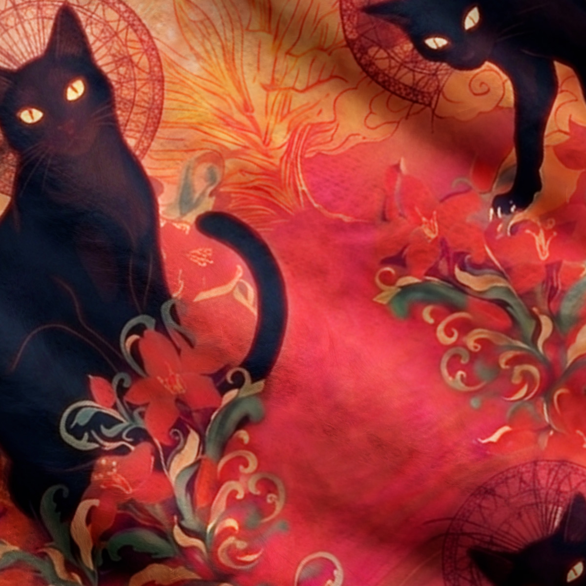 Purplehecate Blazing Jungle Night Cat Ugly Cardigan Sweaters