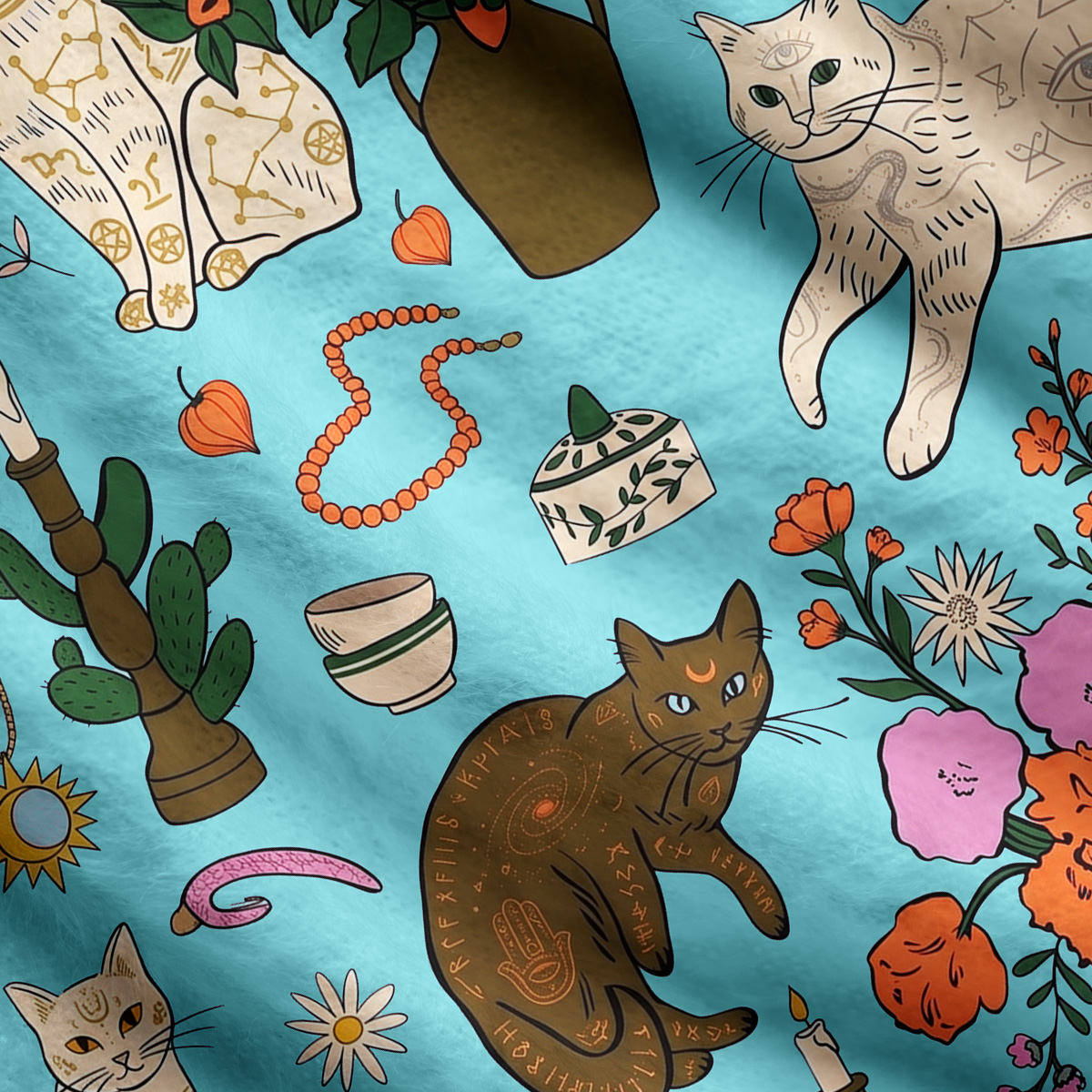 Purplehecate Lazy Cats in the Flower House Ugly Cardigan Sweaters