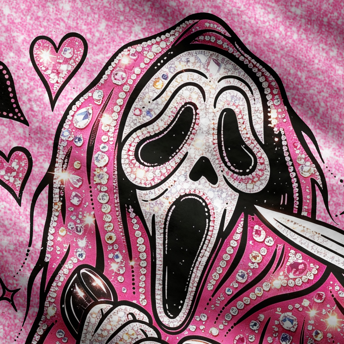 Purplehecate Pink Glitter Scream Mask Spooky Ugly Cardigan Sweaters