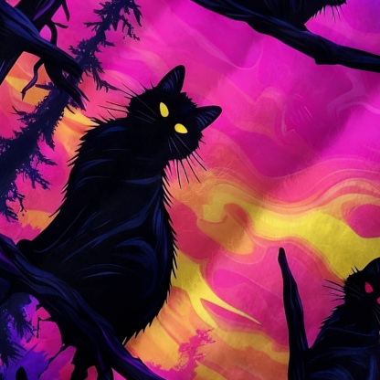 Purplehecate Twilight Forest Guardian Cat Fuzzy Crewneck Sweater