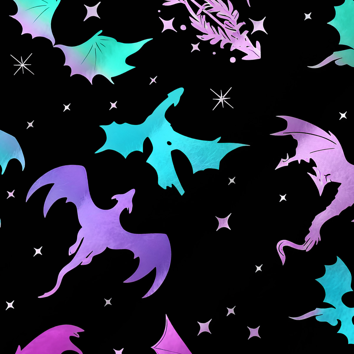 Purplehecate Neon Fantasy Dragon Allover Fuzzy Crewneck Sweater
