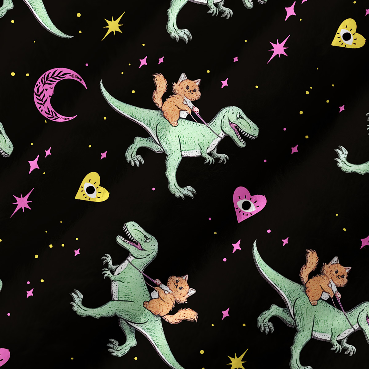 Purplehecate Witch Cat Rides the Dino Fuzzy Crewneck Sweater