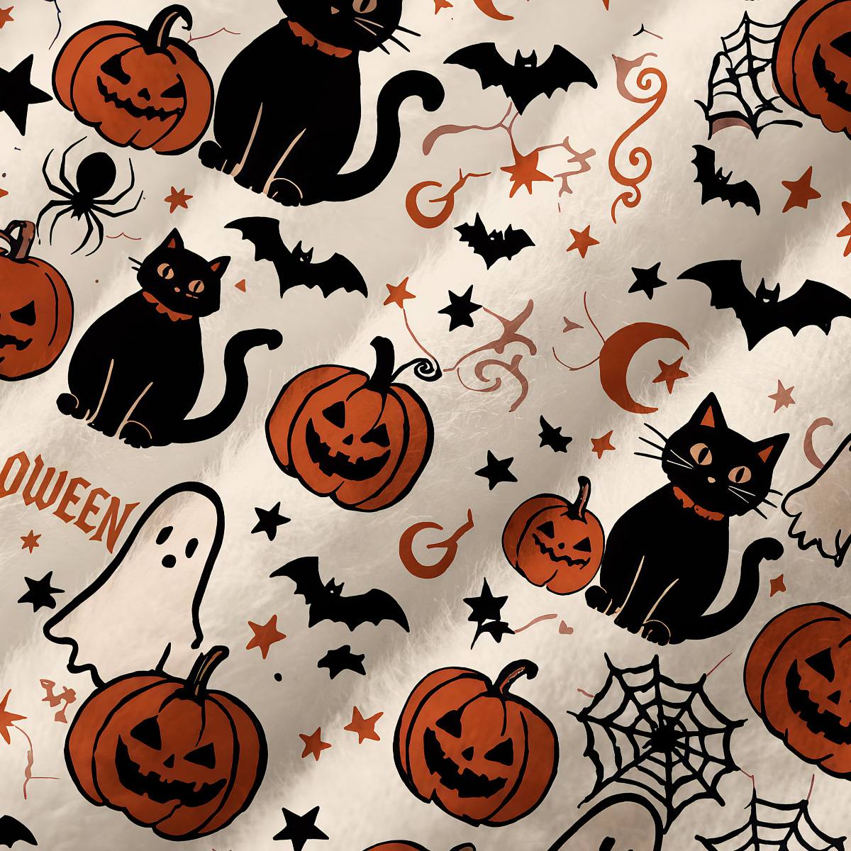 Purplehecate Halloween Ghost Black Cat Fuzzy Crewneck Sweater