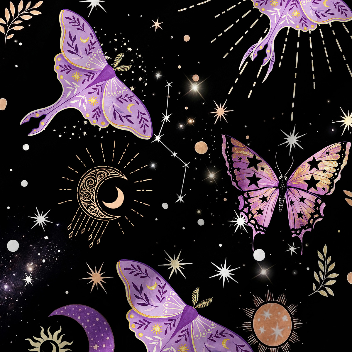 Purplehecate Starry Night Lunar Moth Fuzzy Crewneck Sweater