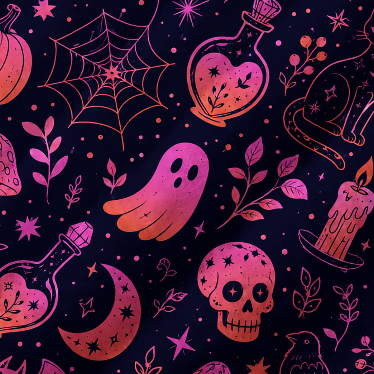 Purplehecate Spooky Night Doodles Halloween Fuzzy Crewneck Sweater