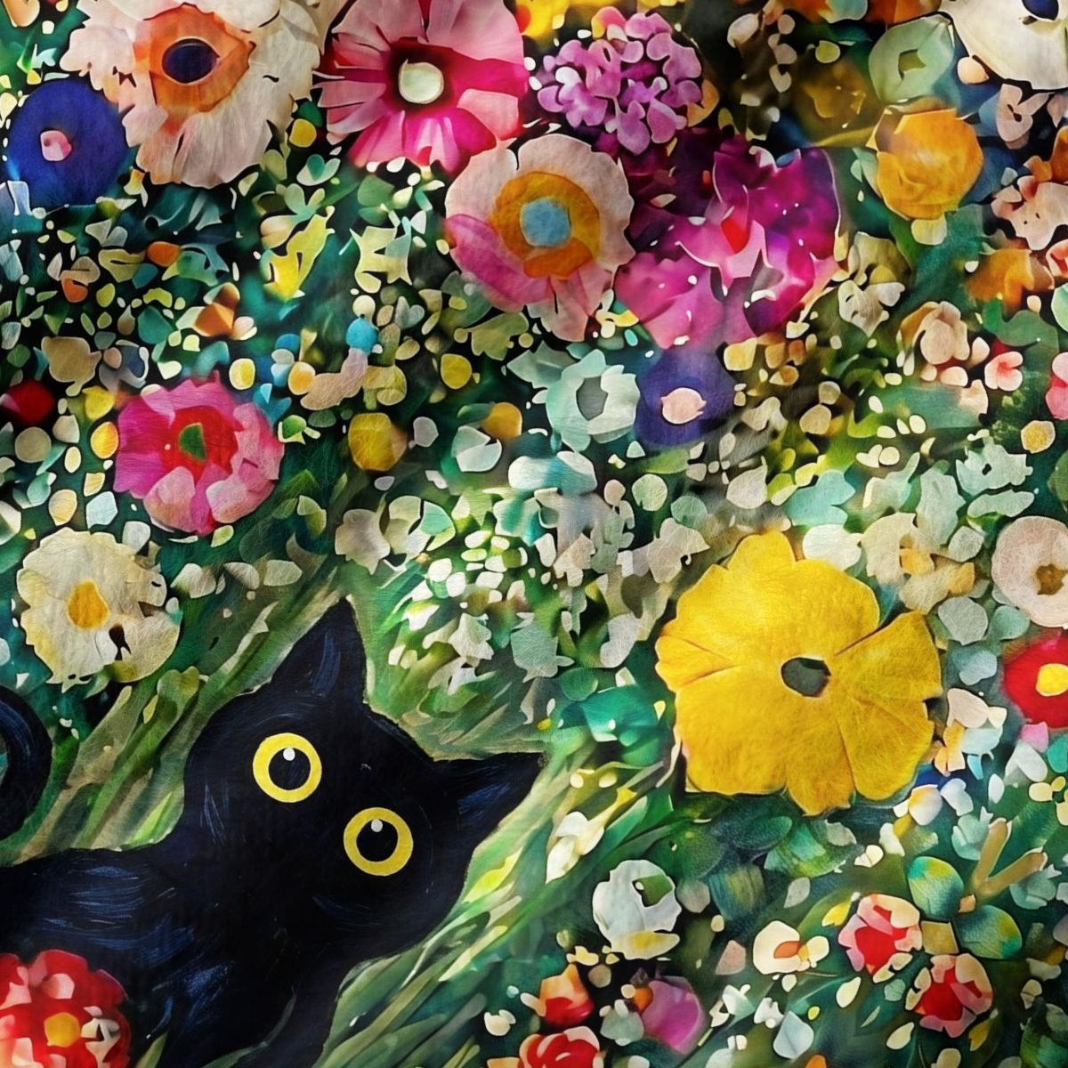 Purplehecate Fluffy Black Cat in Colorful Flower Field Ugly Sweater Vest