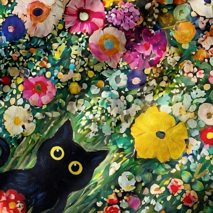 Purplehecate Fluffy Black Cat in Colorful Flower Field Ugly Sweater Vest