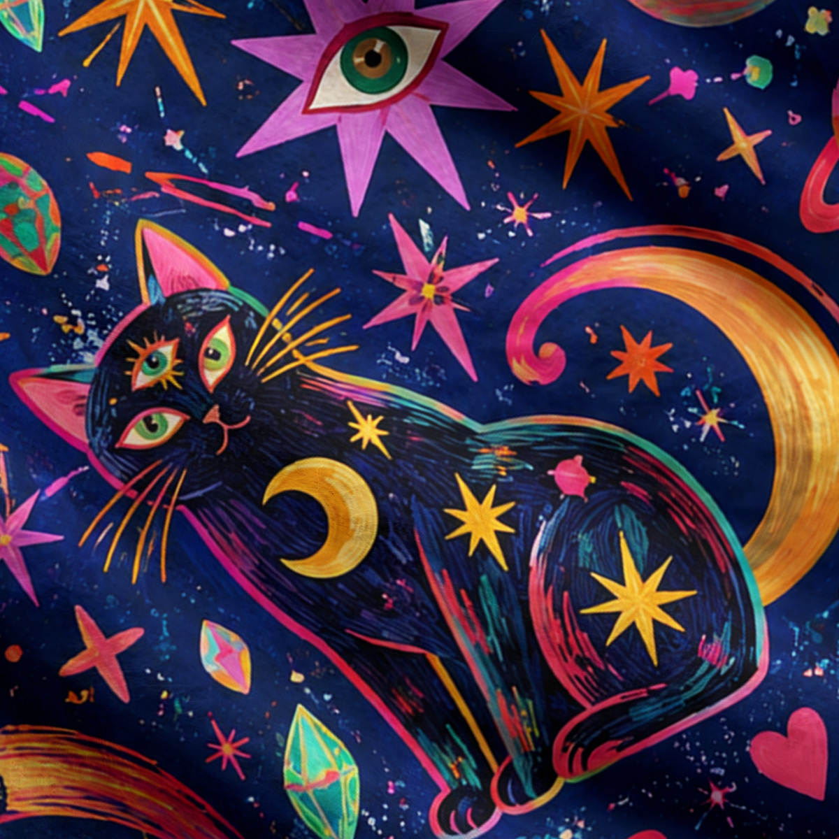 Purplehecate Psychedelic Galaxy Moon Cats in Space Ugly Cardigan Sweaters