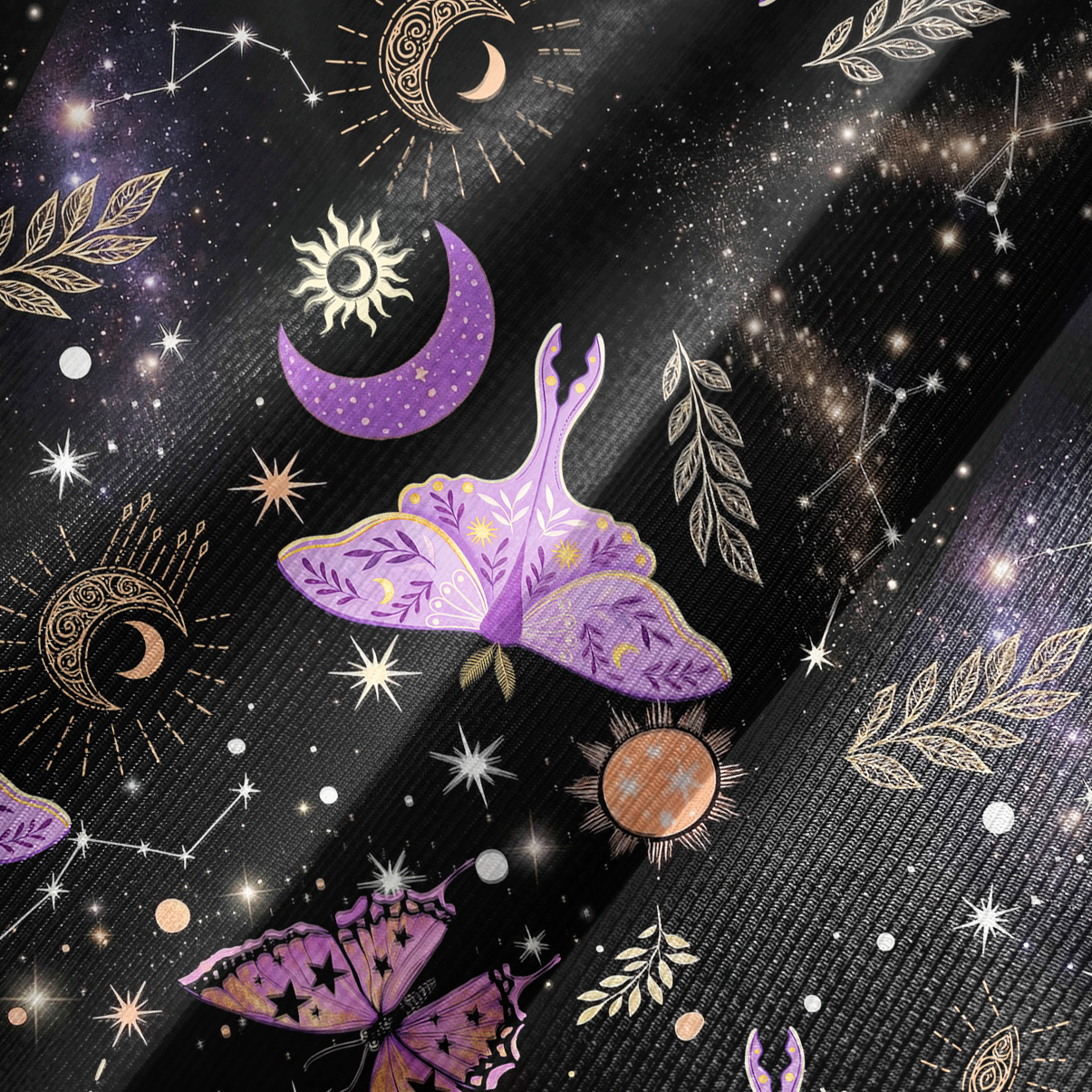Purplehecate Starry Night Lunar Moth Bell Sleeve Dress