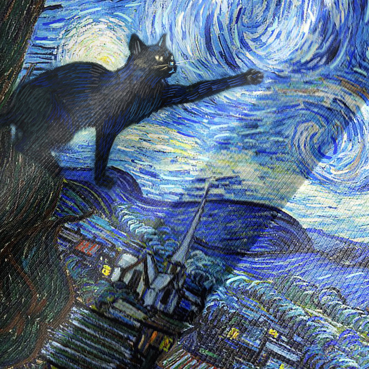 Purplehecate Witch Cat Under the Starry Night Bell Sleeve Dress