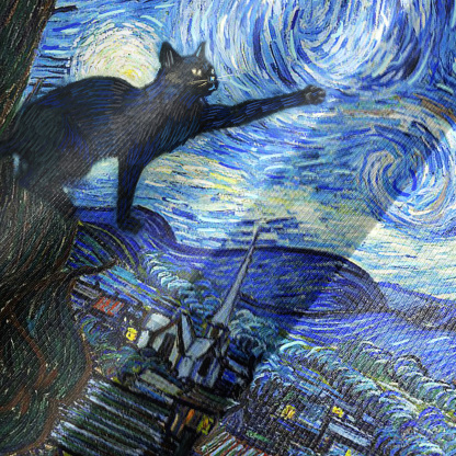 Purplehecate Witch Cat Under the Starry Night Bell Sleeve Dress