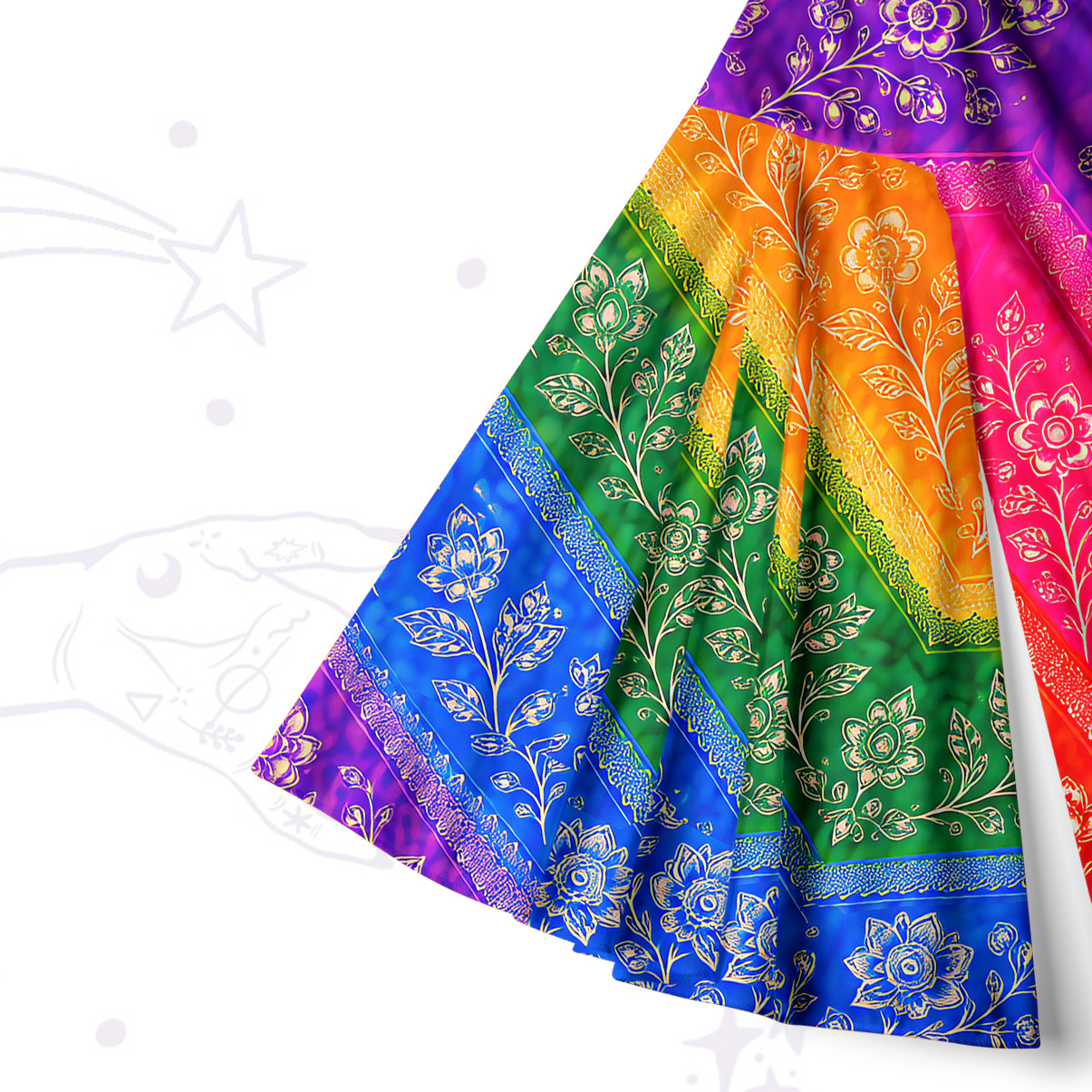 Purplehecate Rainbow Striped Sacred Heart Bell Sleeve Dress