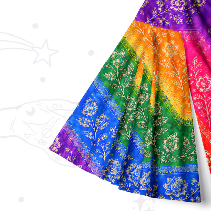 Purplehecate Rainbow Striped Sacred Heart Bell Sleeve Dress