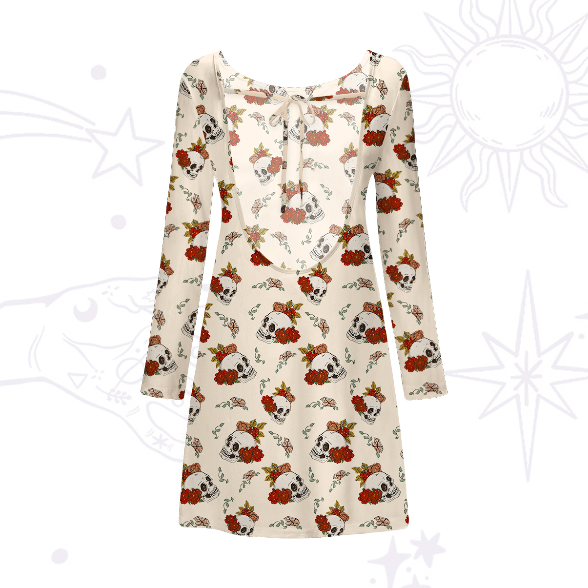 Purplehecate Flowers and Bones Beachwear Cover-Up Dress