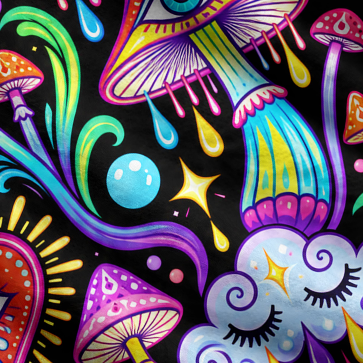 Purplehecate Trippy Vision Mushrooms Ugly Cardigan Sweaters