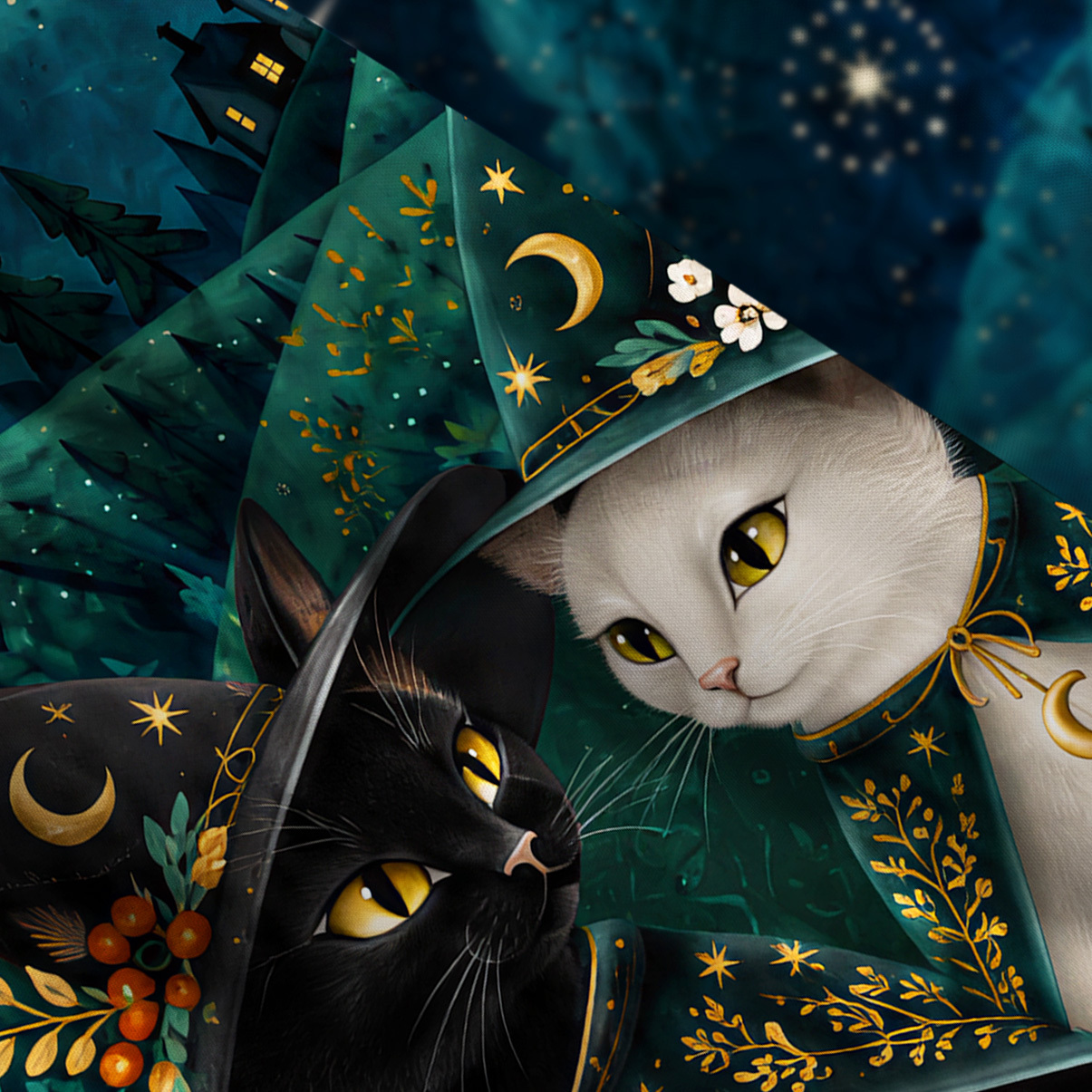 Purplehecate Moonlit Forest Cats Wide Straps Maxi Dress