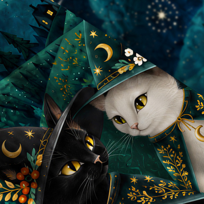 Purplehecate Moonlit Forest Cats Wide Straps Maxi Dress