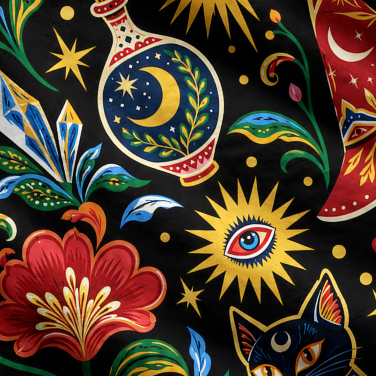 Purplehecate Sunburst Florals and Cats Ugly Cardigan Sweaters