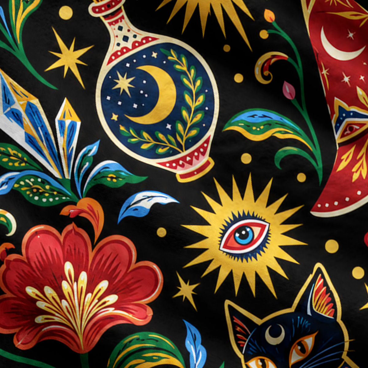 Purplehecate Sunburst Florals and Cats Ugly Cardigan Sweaters