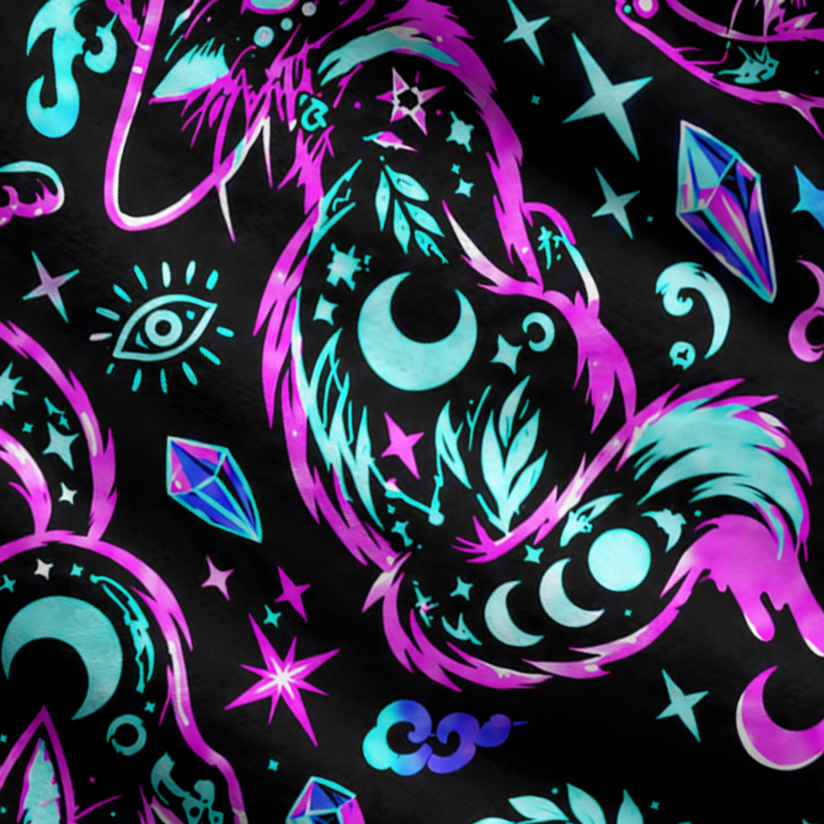 Purplehecate Neon Celestial Magic Black Cat Ugly Cardigan Sweaters
