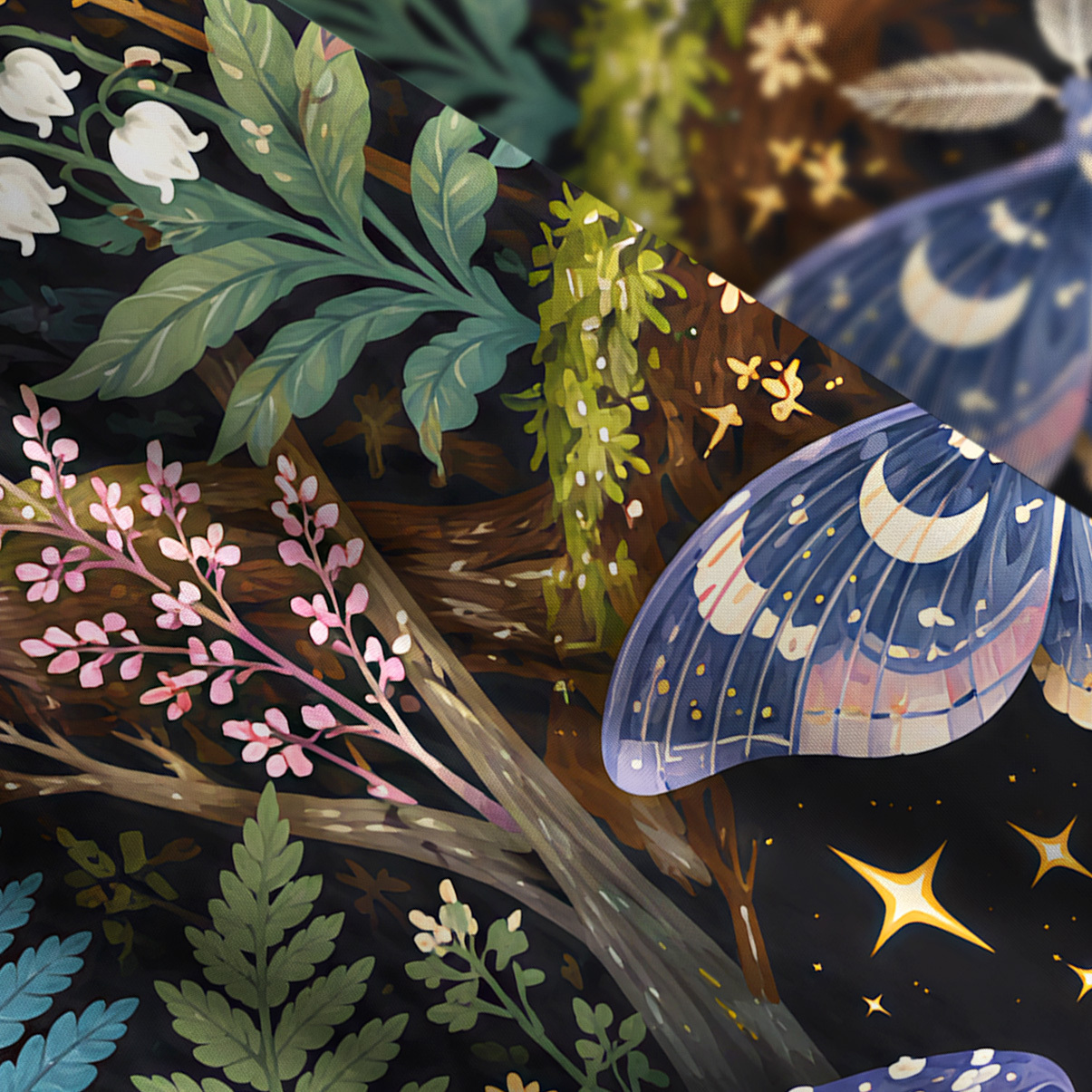 Purplehecate Enchanted Mushroom Grove Under the Moon Wide Straps Maxi Dress