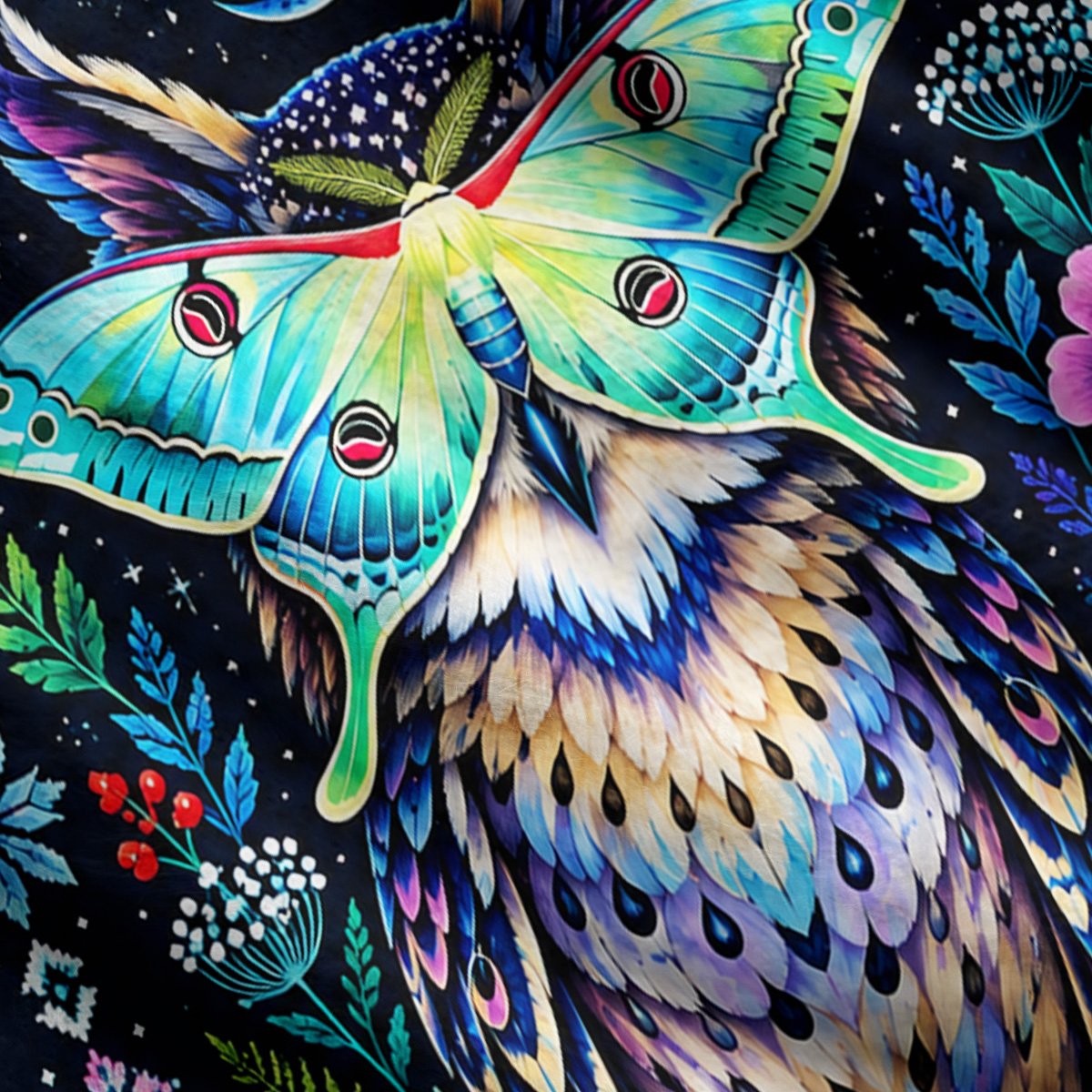 Purplehecate Moonlit Mystic Owl & Butterfly Ugly Cardigan Sweaters