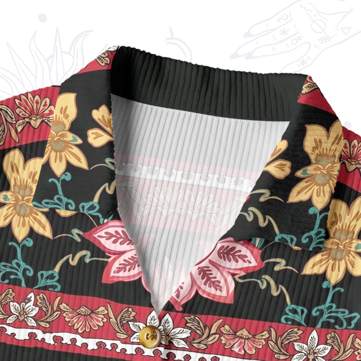 Purplehecate Ethnic Passionate Floral Motif Ribbed Knit Dress