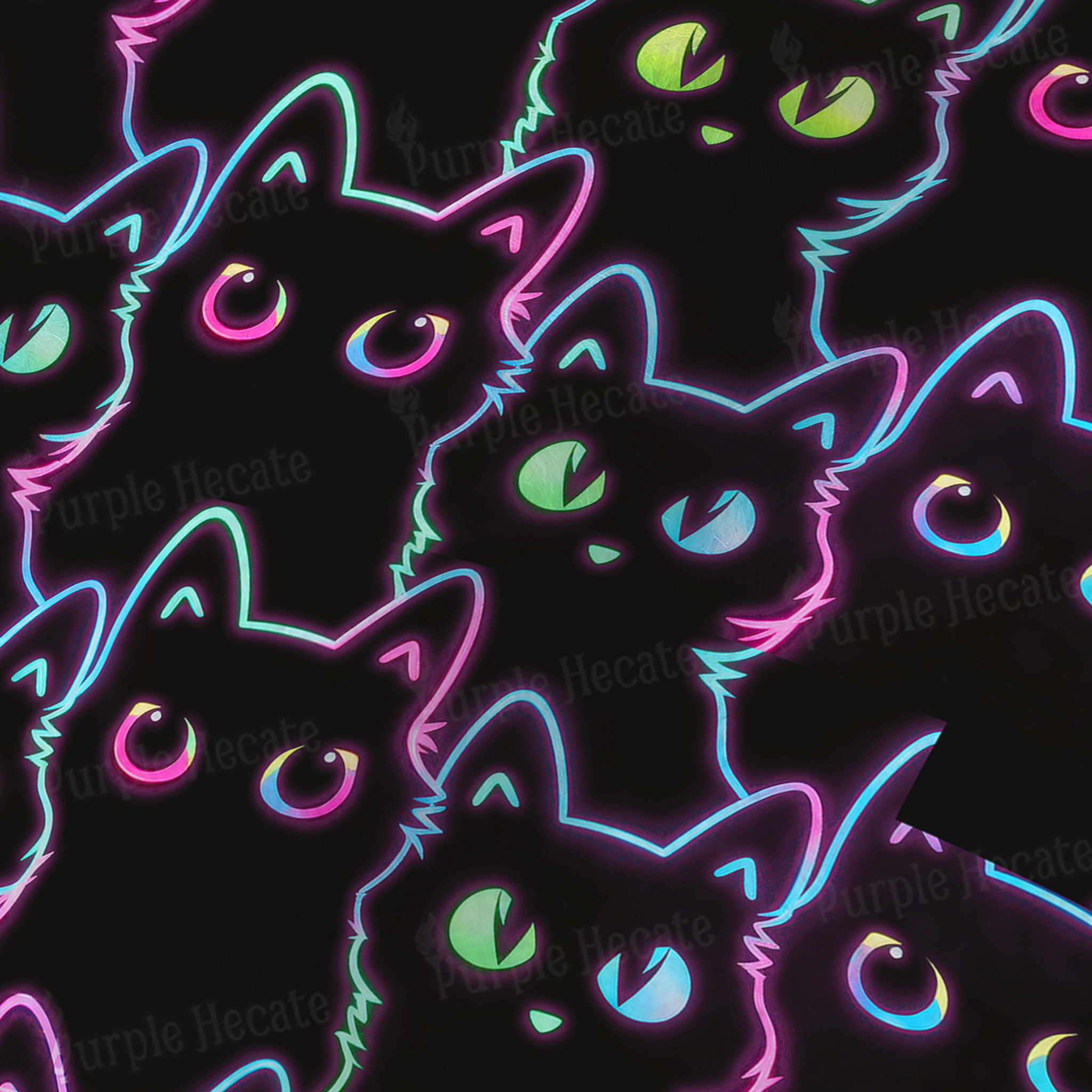 Purplehecate Neon Glow Stacked Cats Fuzzy Knit Beanie