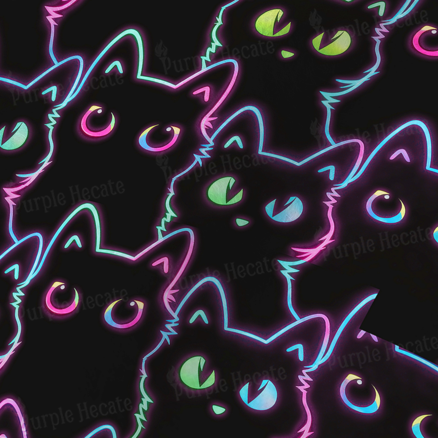 Purplehecate Neon Glow Stacked Cats Fuzzy Knit Beanie