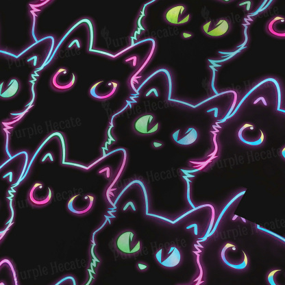 Purplehecate Neon Glow Stacked Cats Fuzzy Knit Beanie