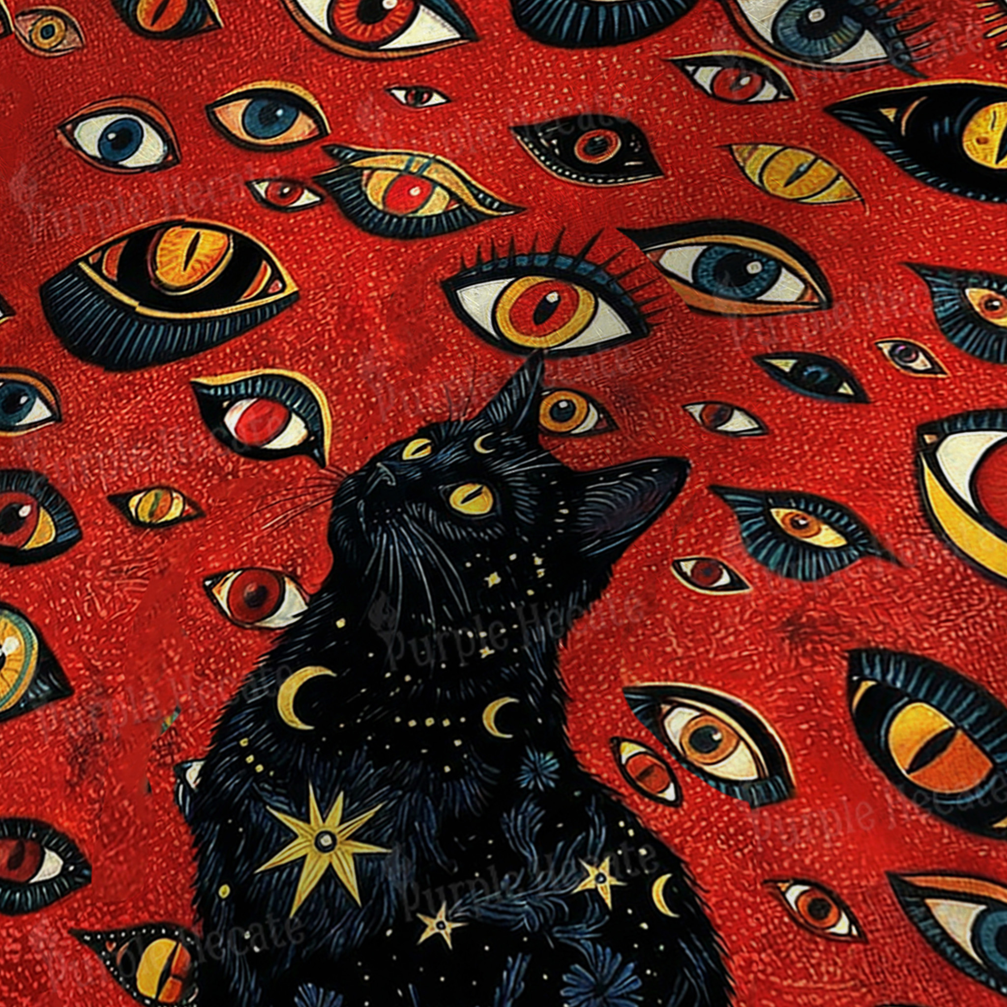 Purplehecate Cosmic Watcher Cat Fuzzy Knit Beanie