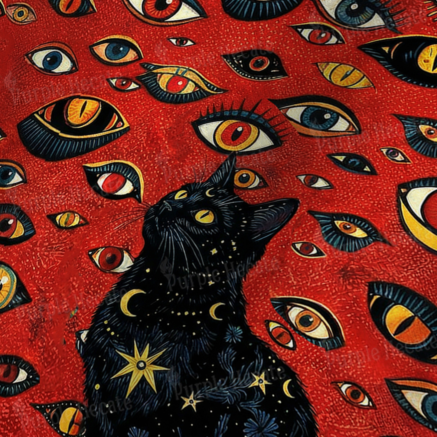 Purplehecate Cosmic Watcher Cat Fuzzy Knit Beanie
