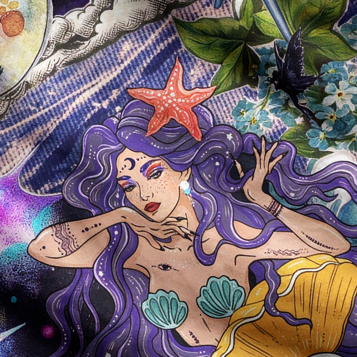 Purplehecate Mystic Ocean Goddess Mermaid Ugly Cardigan Sweaters
