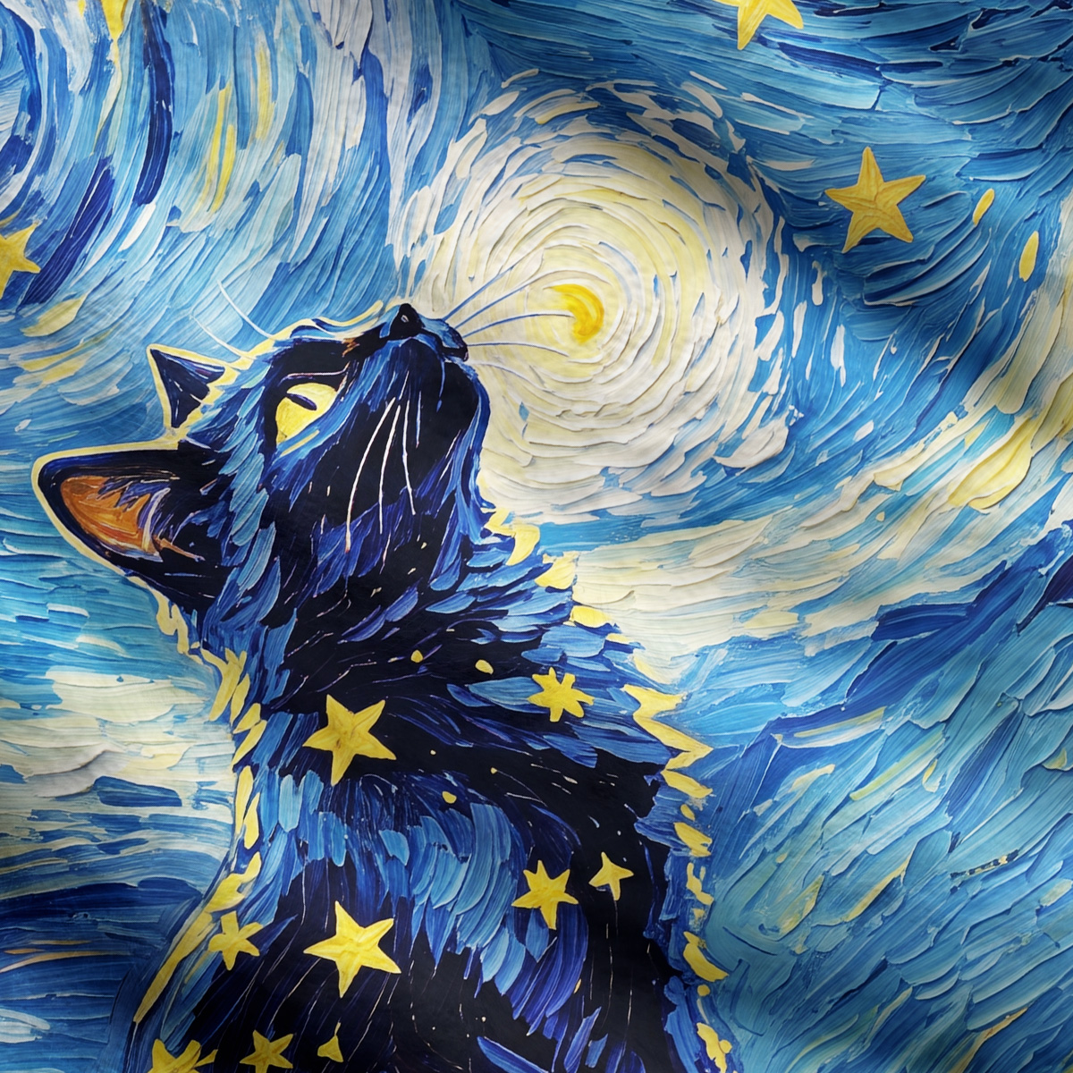 Purplehecate Starry Night Sky Mystical Black Cat Ugly Cardigan Sweaters
