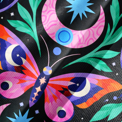 Purplehecate Celestial Owl and Moth Folk Art Bell Sleeve Dress