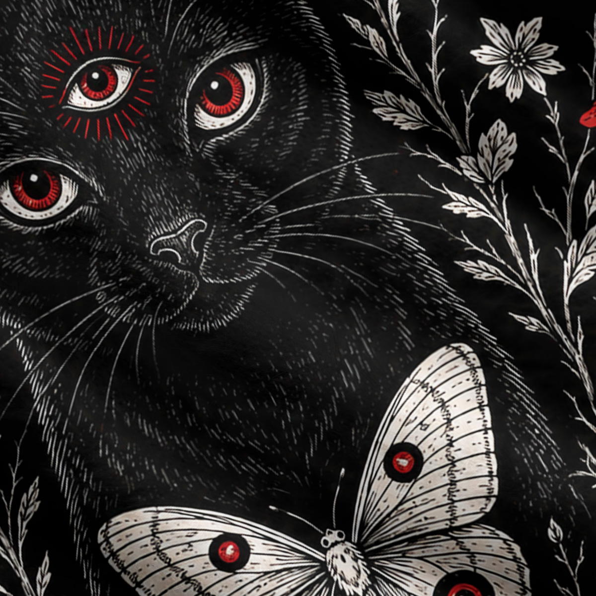 Purplehecate Blood Moon Third‑Eye Black Cat Ugly Cardigan Sweaters